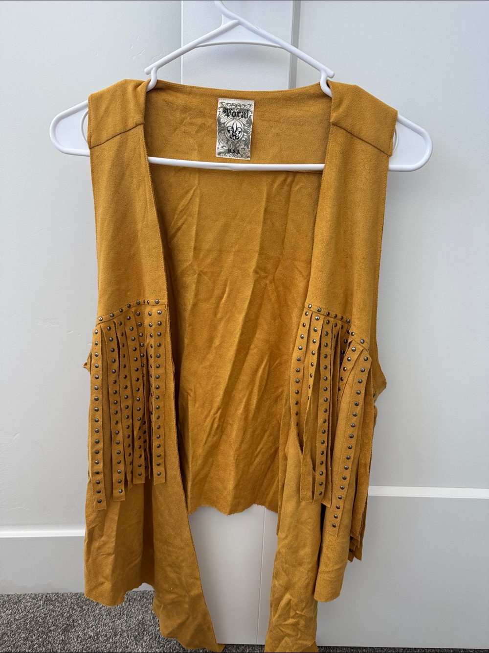Vocal Mustard Fringe Studded Open Vest